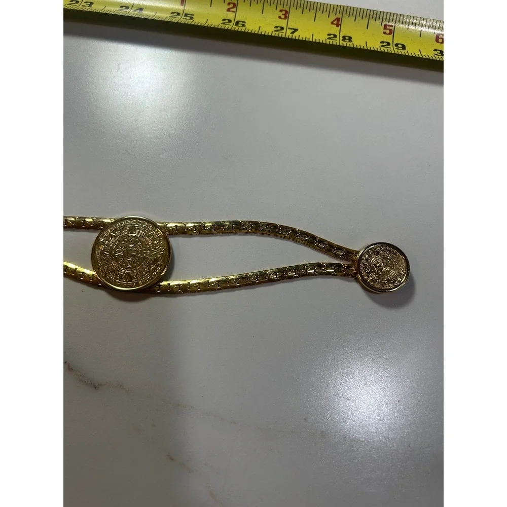 Vintage Gold Tone Metal Snake‎ Chain Coin Medallion Belt 29 Inch